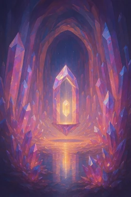 Pink portal in a room full of crystals