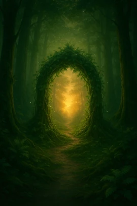 Mossy portal within a lush forest
