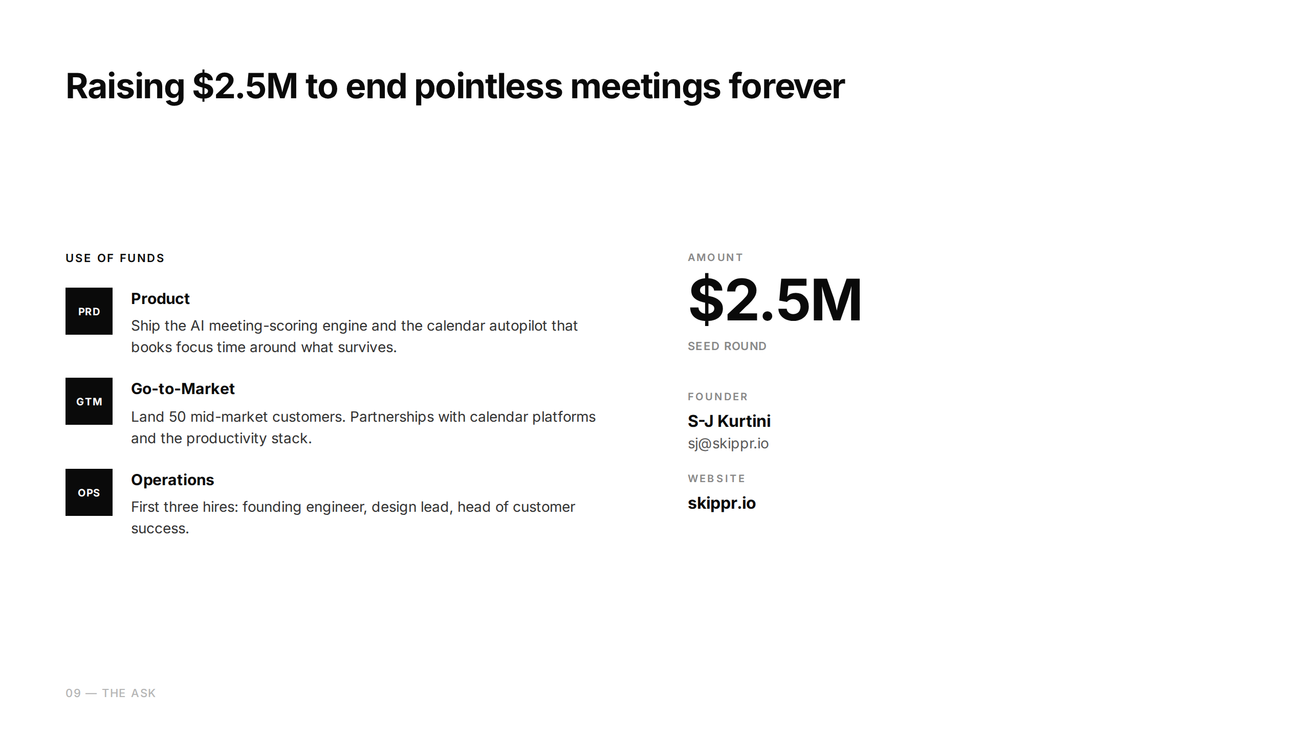 Pitch deck slide - Skippr