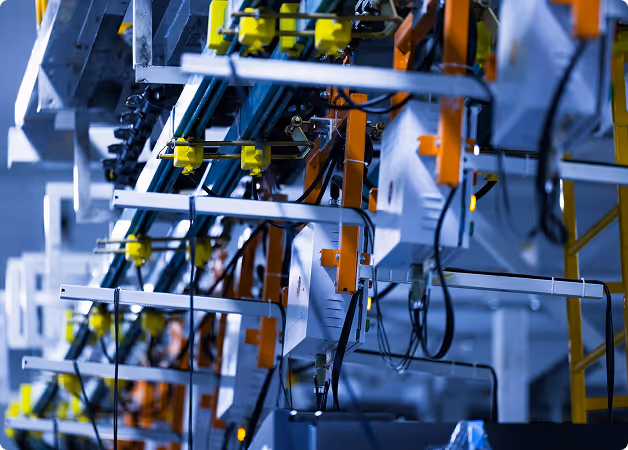 Automated industrial assembly line with robotic machinery and precision components in a manufacturing facility