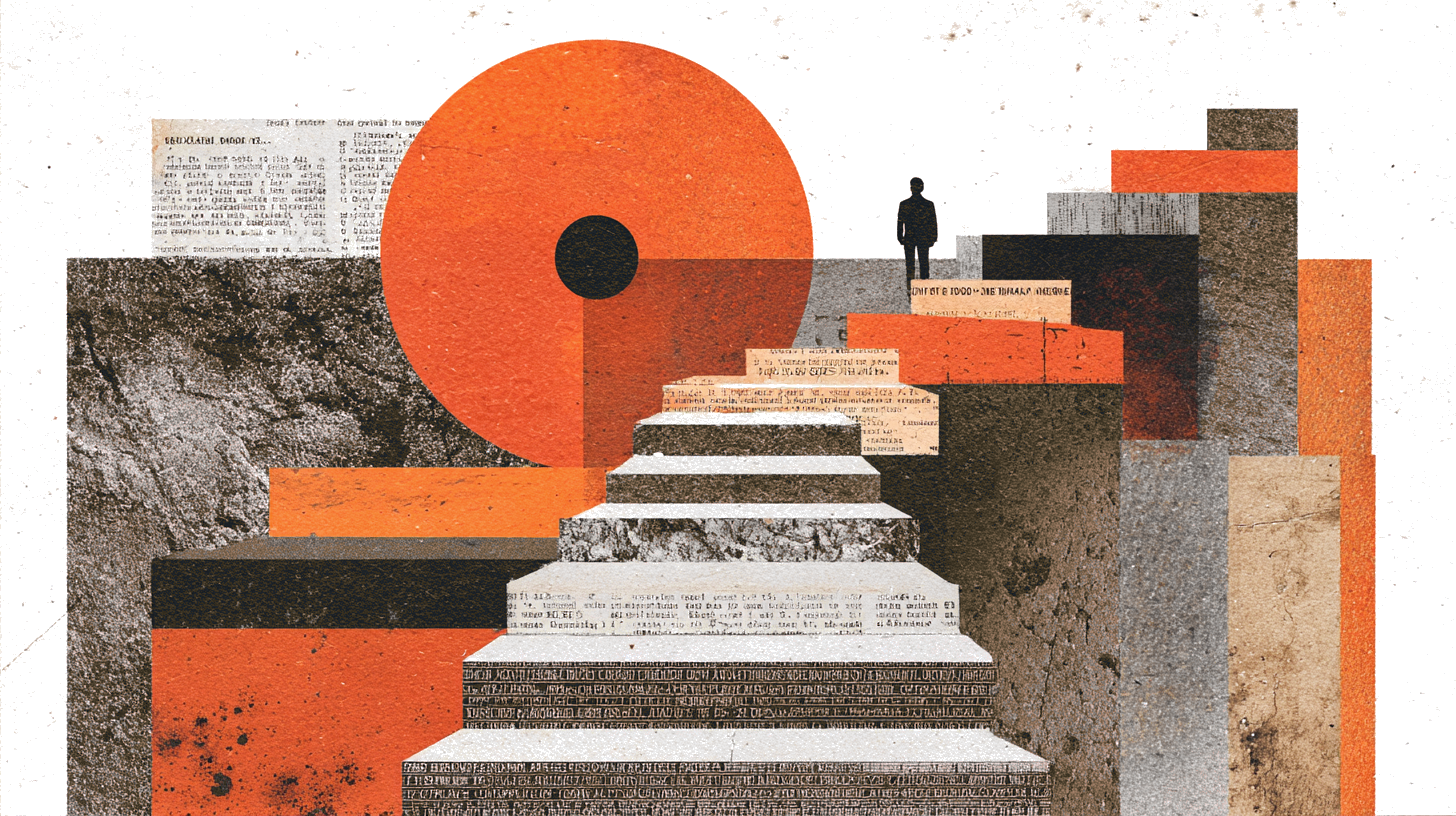 Abstract geometrische illustratie met opwaartse lijnen en scoringselementen in warme amber- en oranjetinten