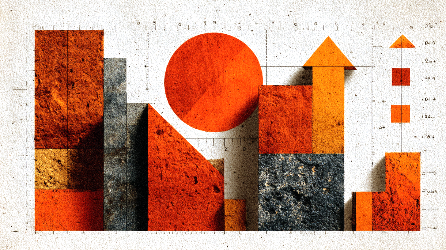 Abstracte debriefing-diagram met geometrische scorekaarten en pijlen in risograph stijl