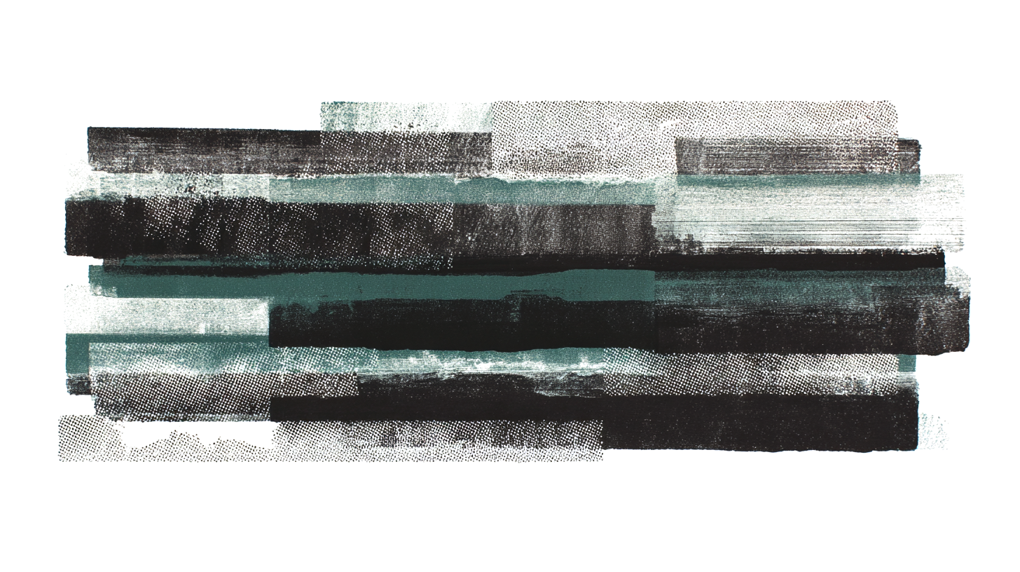 Horizontale lagen in antraciet en salie groen, risograaf stijl met halftone grain