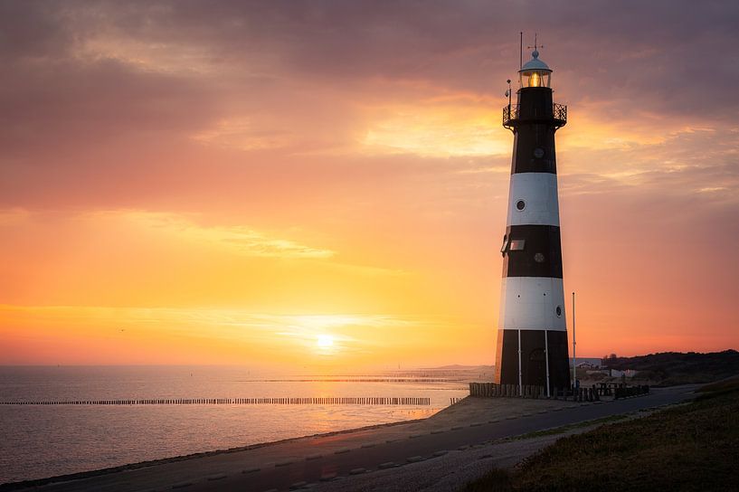 Wohnmobil Stellplatz im Molecaten Park Waterdunen in Zeeland mit Blick auf Gezeitenlandschaft und Leuchtturm von Breskens