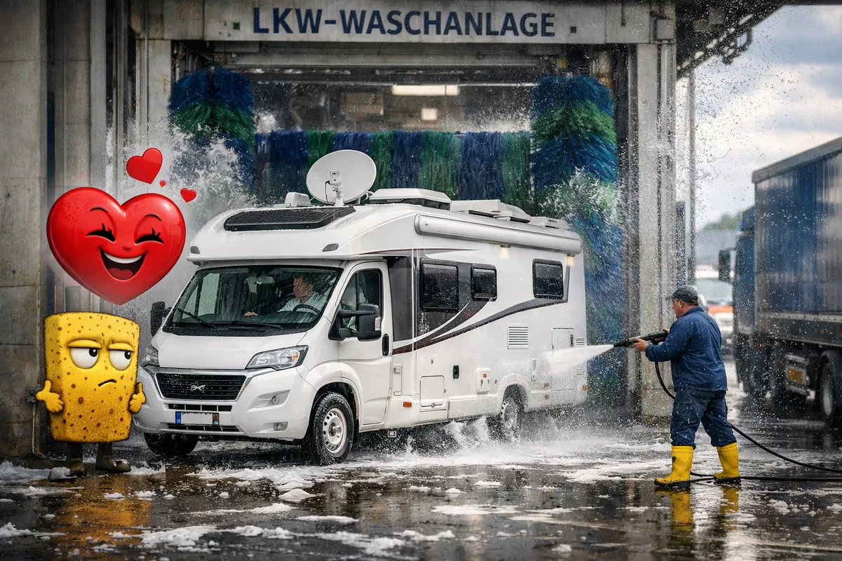 Symbolbild: Wohnmobil vor einer LKW-Waschanlage