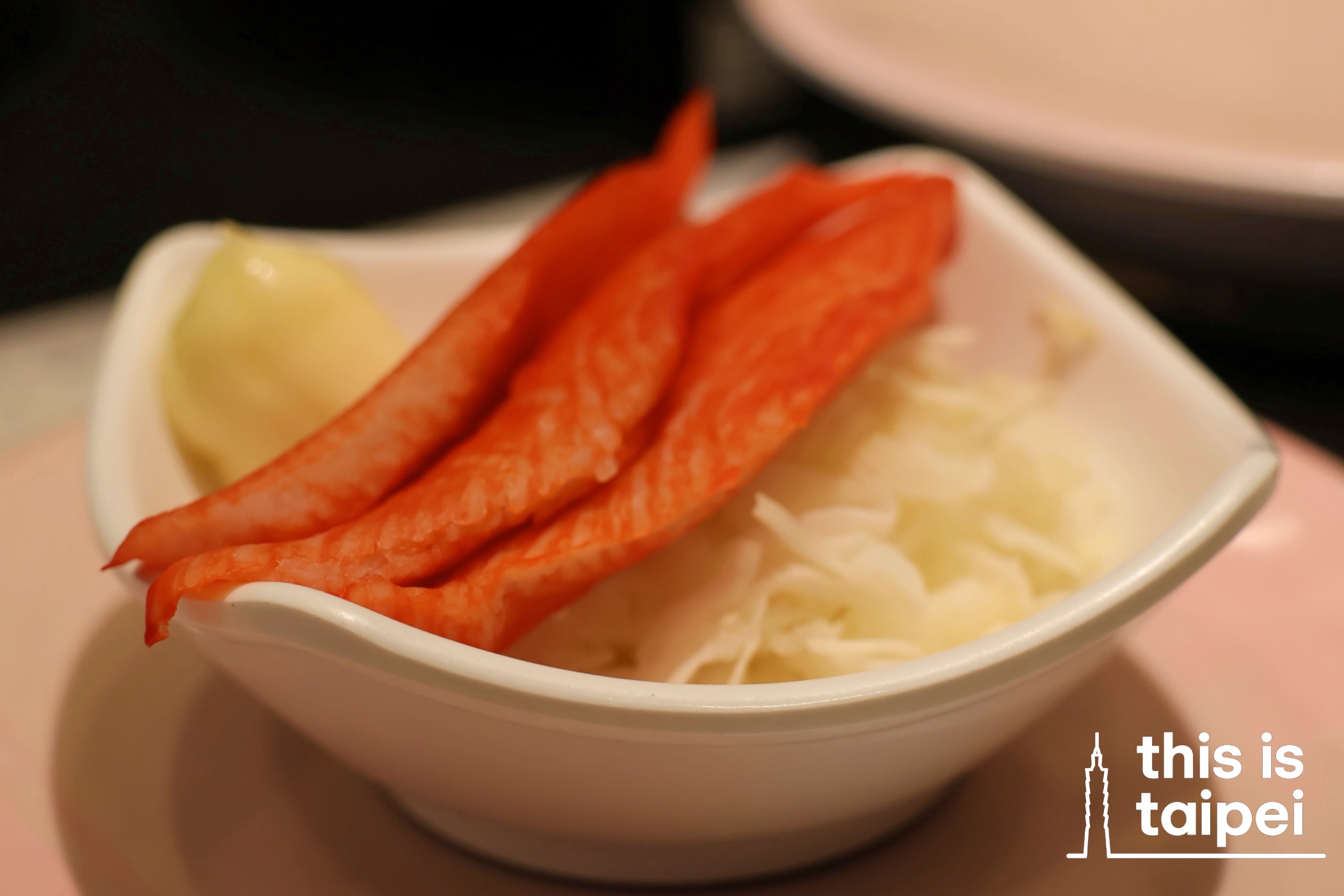 Crab Stick Salad and Beef Nigiri from Sushi Express in Xinyi District. (Photos by PB, August 2026 / © This Is Taipei)