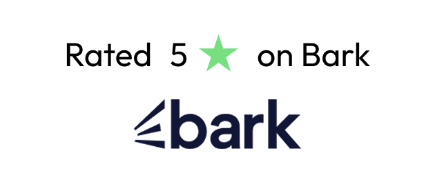 Text 'Rated 5 star on Bark' with a green star icon above the Bark logo.