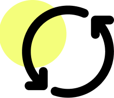 Abstract icon with two overlapping pale yellow circles and a thick black curved line separating them.