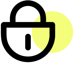Black shield icon overlapping a pale yellow circle background.