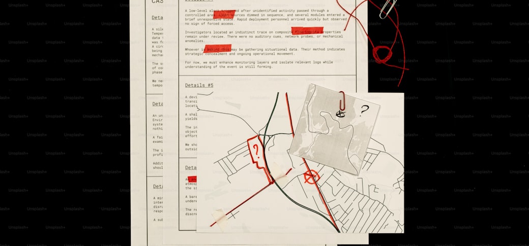 Documents carrying red markings and annotations