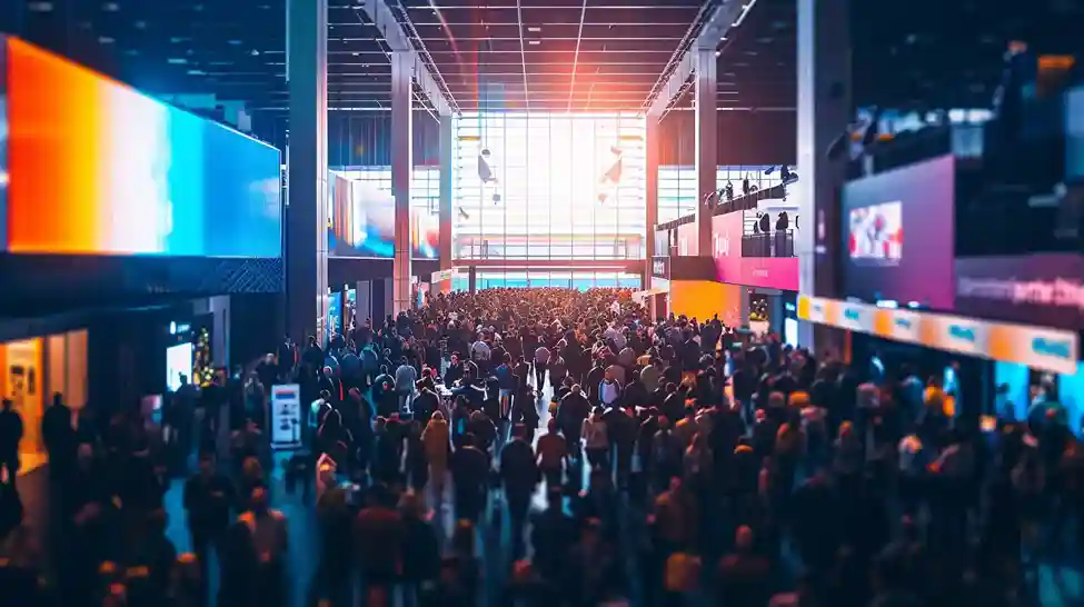 image of a music festival with vibrant colorful smoke