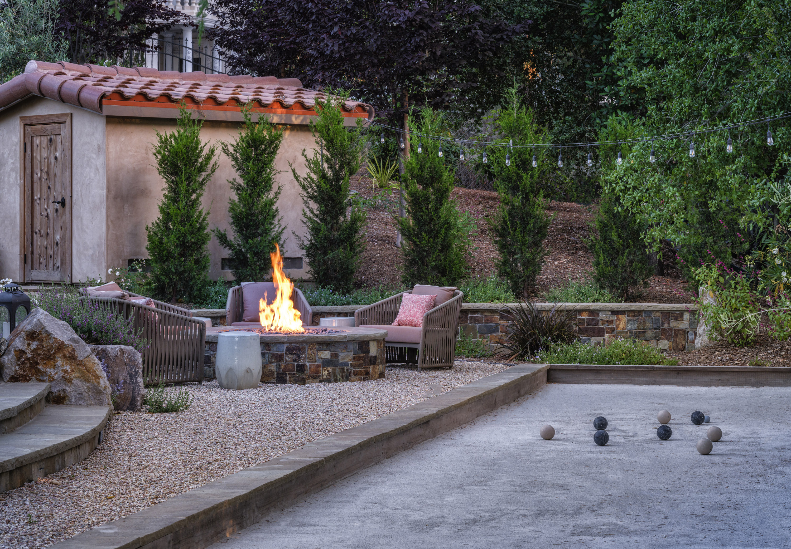 firepit and bocci ball