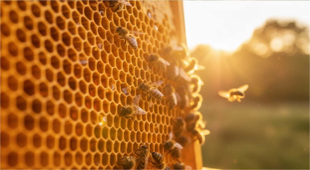 bees in a honeycomb