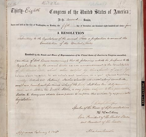 Image: Document image of the 13th Amendment abolishing slavery in the United States ()