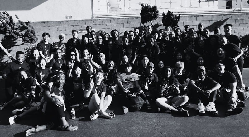 Group photo from session at Woori Ujima Building Power convening with Black and Asian participants
