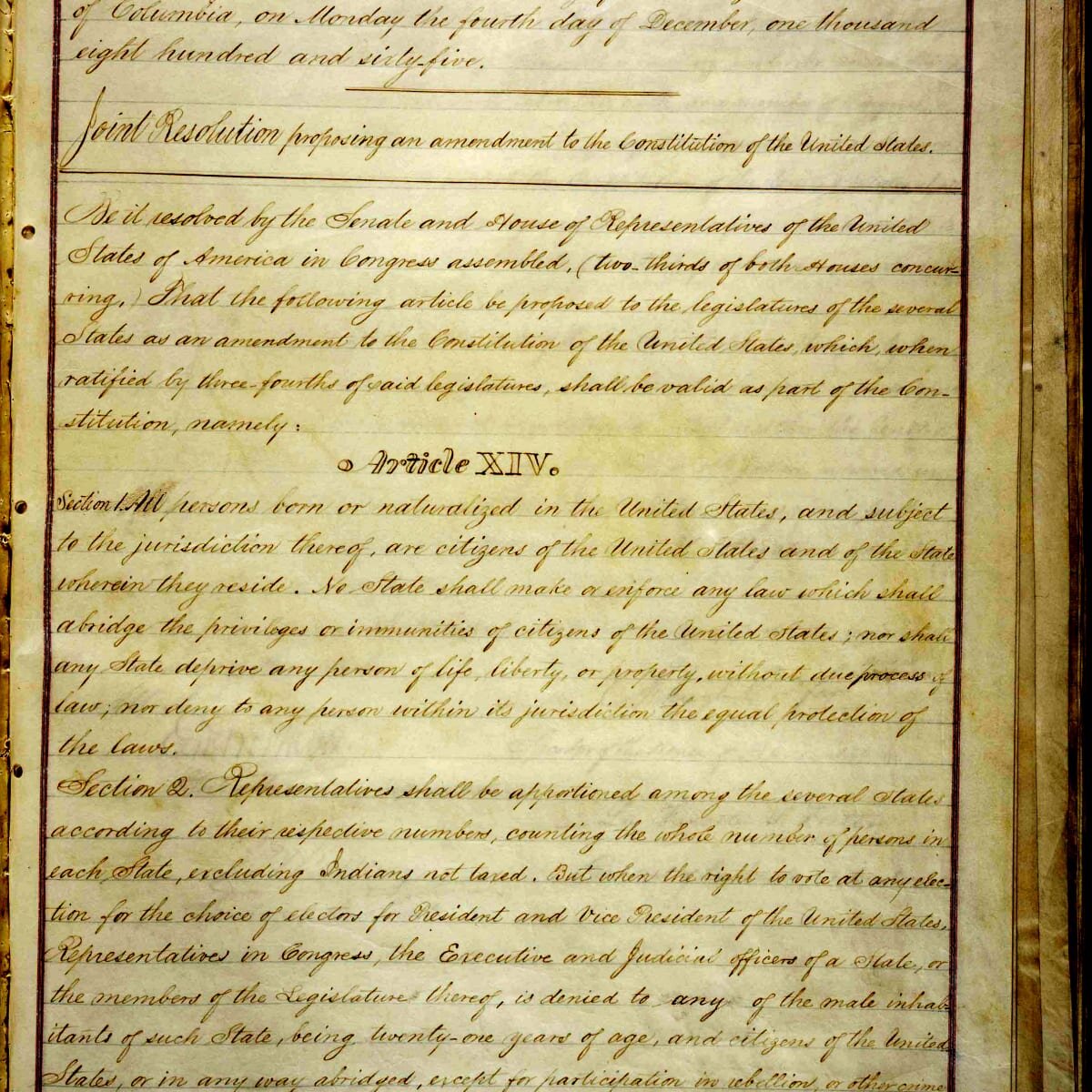 Document image of the 14th Amendment establishing birthright citizenship