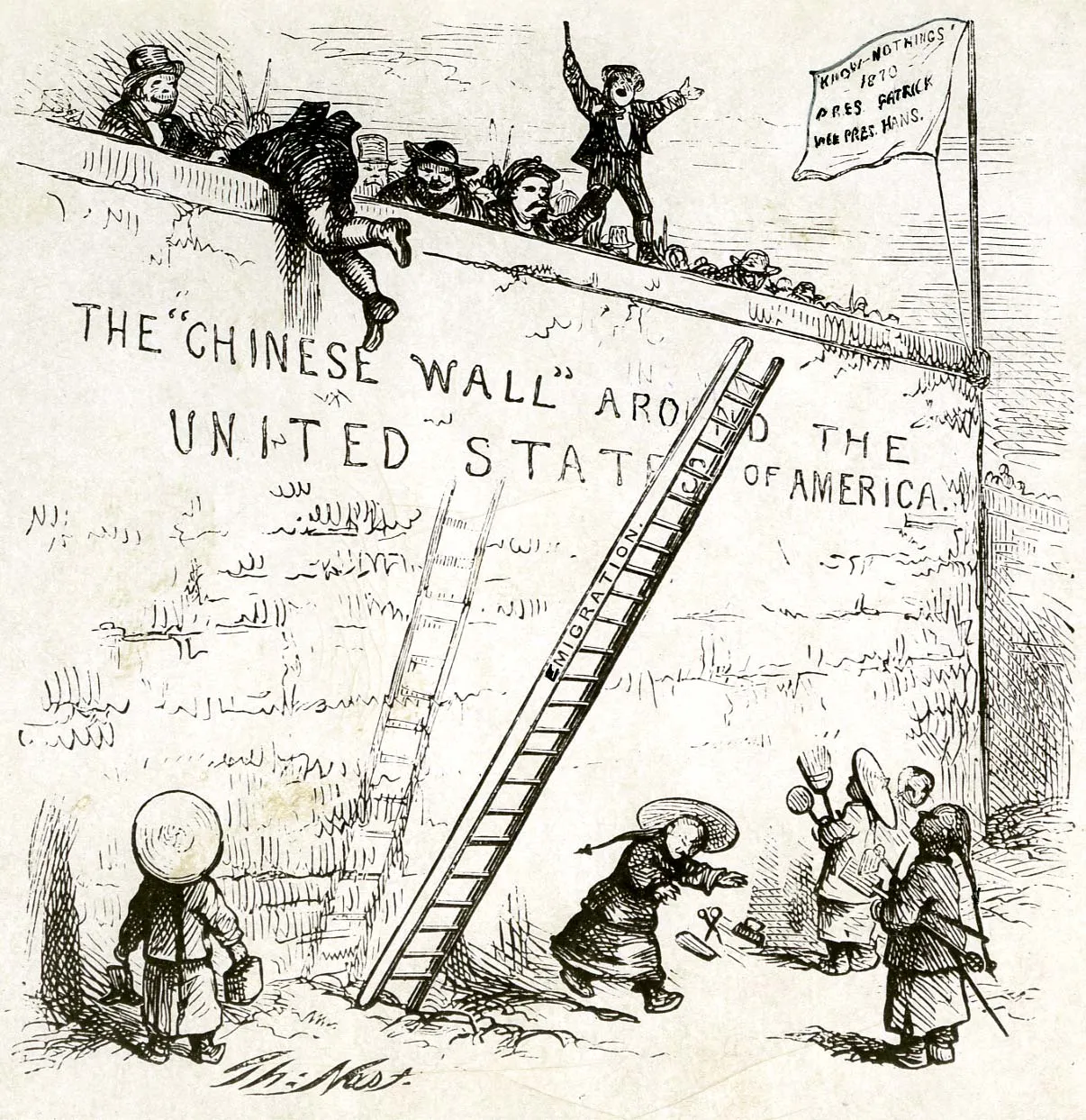 Historical illustration of the signing of the Chinese Exclusion Act of 1882