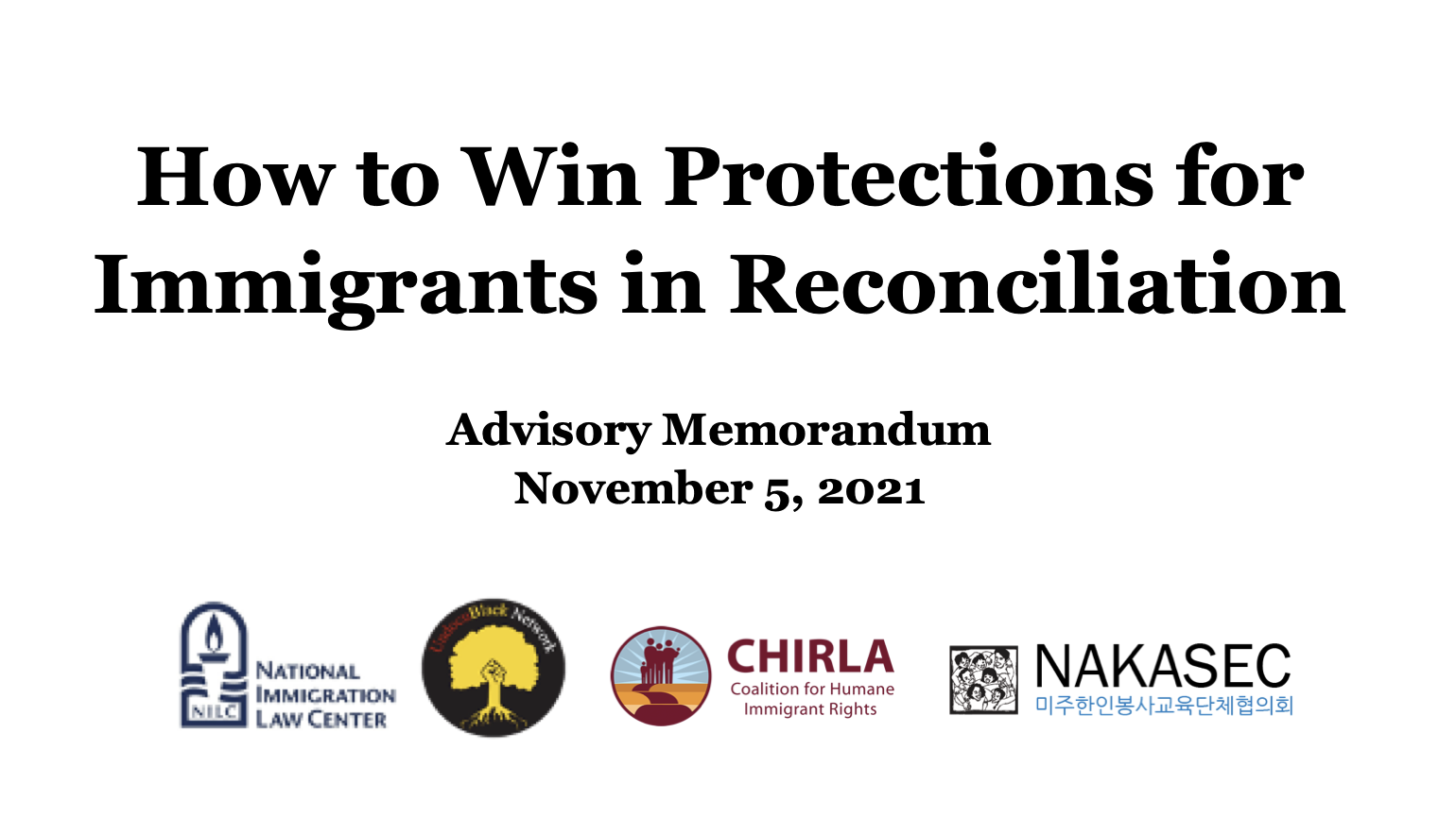 Document cover of Woori Ujima's policy memorandum on immigrant protections