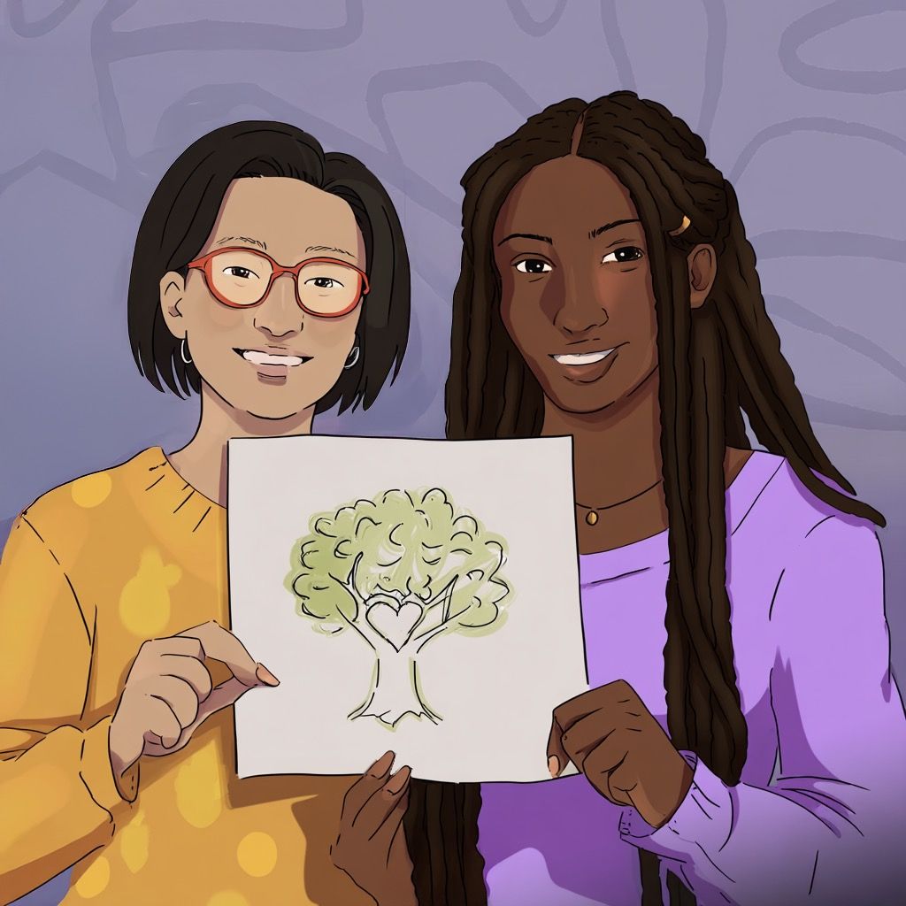 Two participants at the LA convening with their drawing