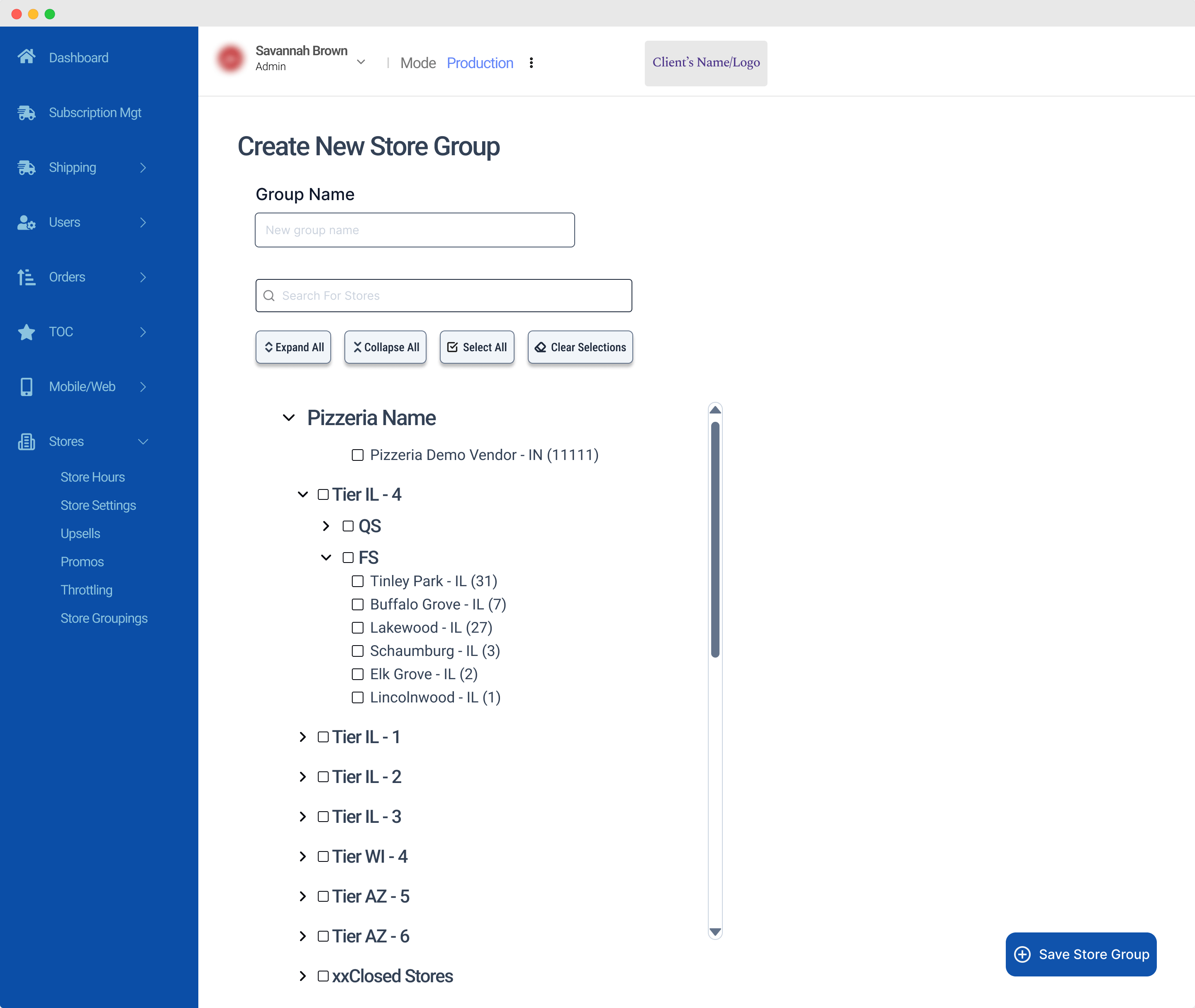 store grouping screen