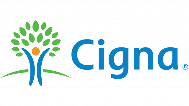 Cigna logo with stylized blue and green human figure with tree leaves