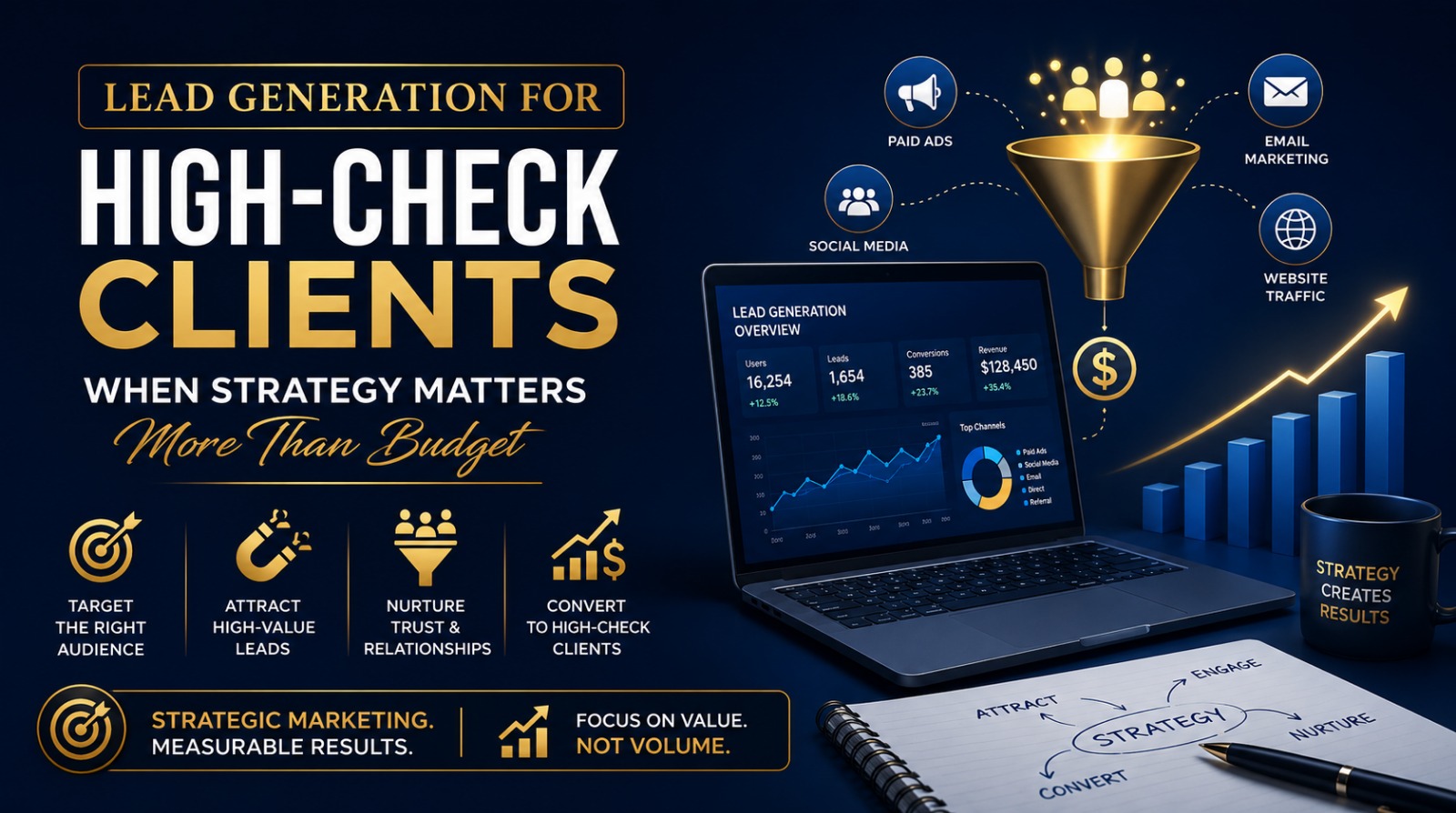 infographic on lead generation strategies for attracting high-ticket clients.