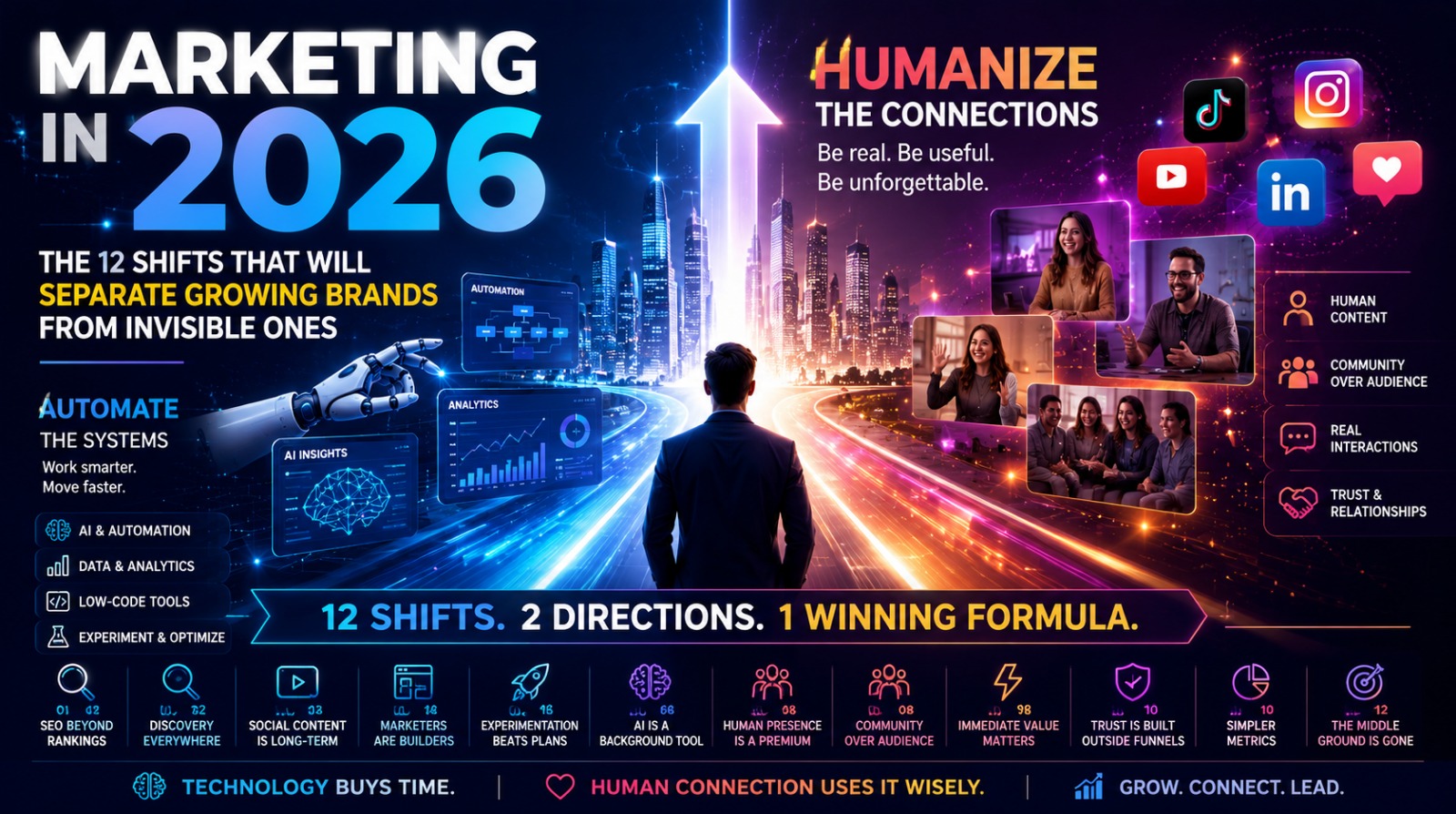 Infographic illustrating key marketing trends and strategic shifts for 2026.
