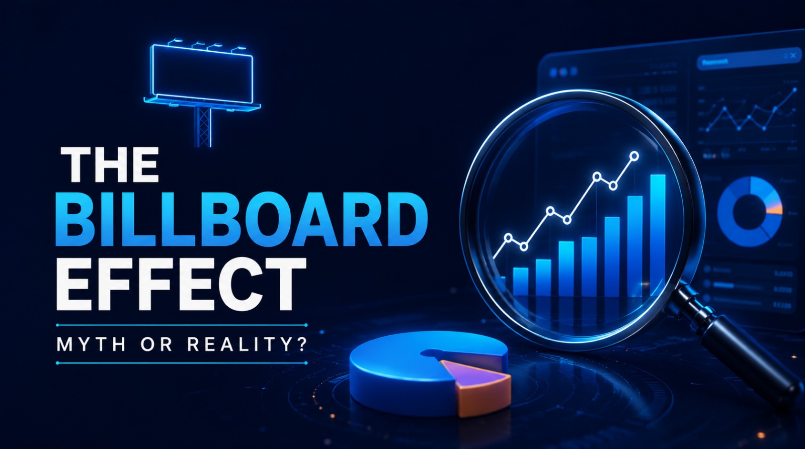 blue graphic titled the billboard effect with a magnifying glass showing a rising growth chart.