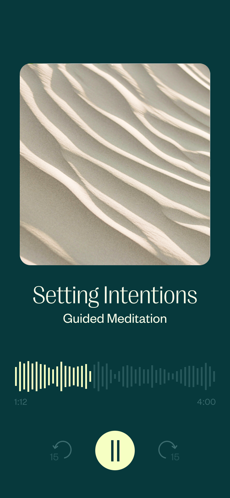 A mobile app design for an audio player. The design is clean and calming.