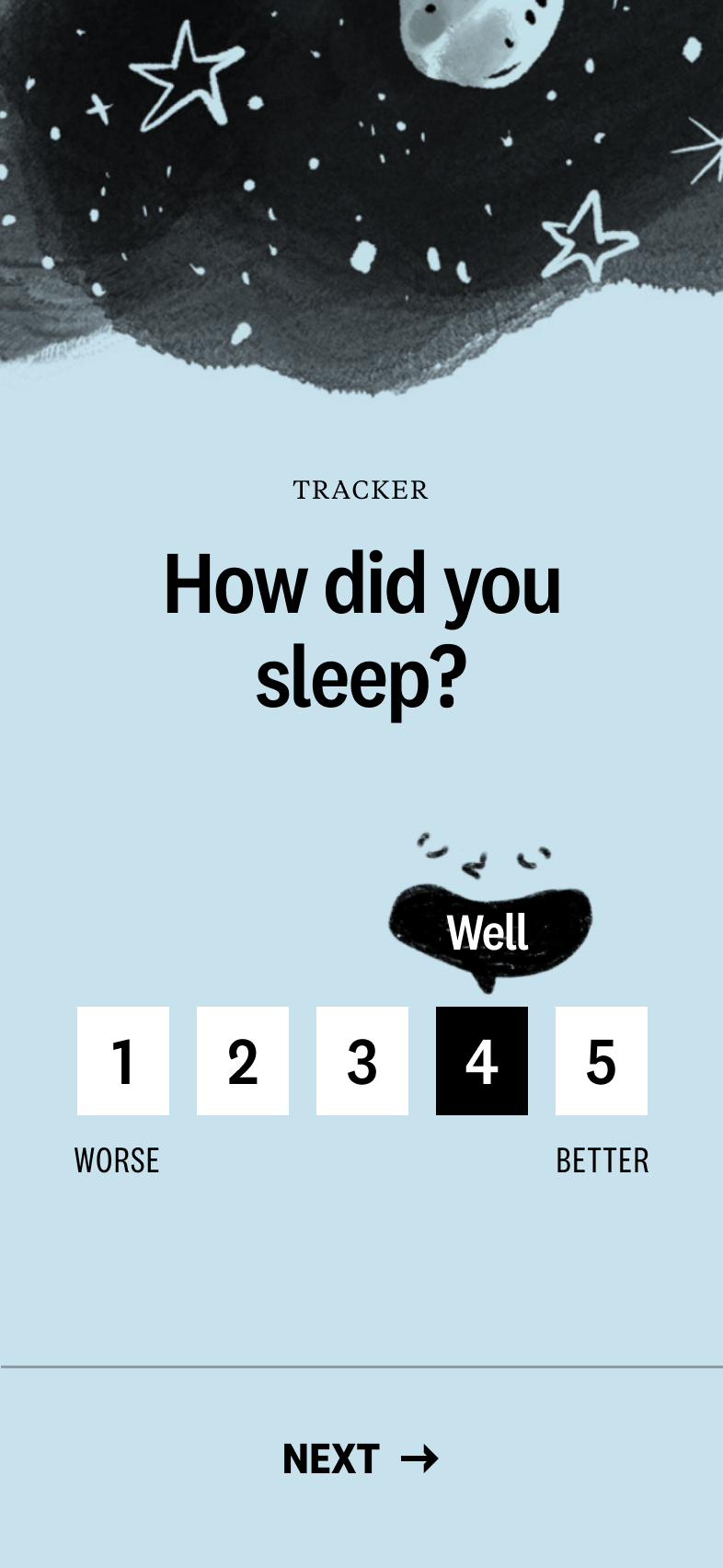A mobile app design for a sleep tracker feature. The design is colorful and playful. 