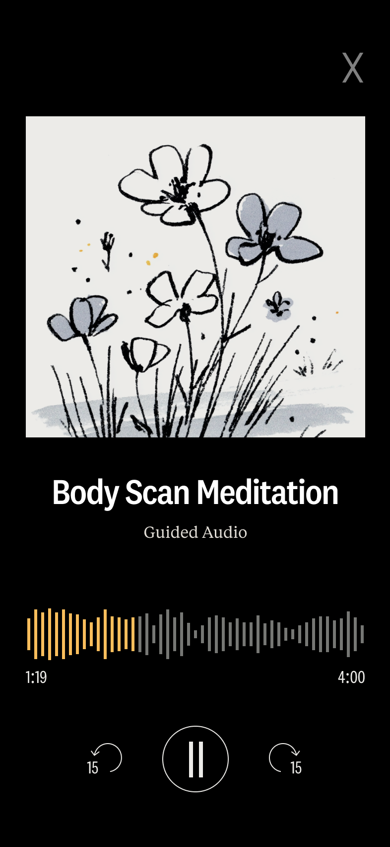 A mobile app design for an audio player. The design is colorful and playful. 