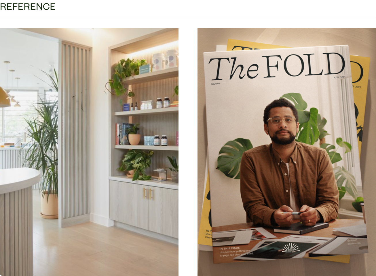 Reference images for a UI design. The first one looks like a brighly-lit spa and the second is a magazine cover.