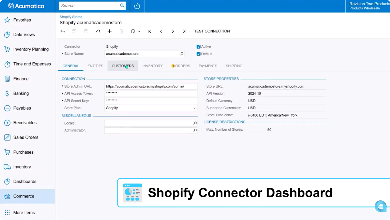 Configuring Shopify Connector in the Acumatica Shopify Connector Dashboard