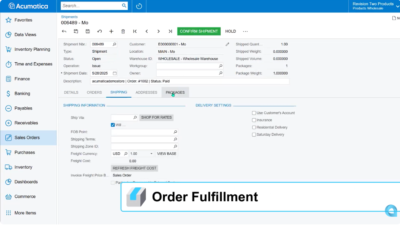 Configure Fulfillment Sync Settings in Acumatica Shopify Connector Dashboard