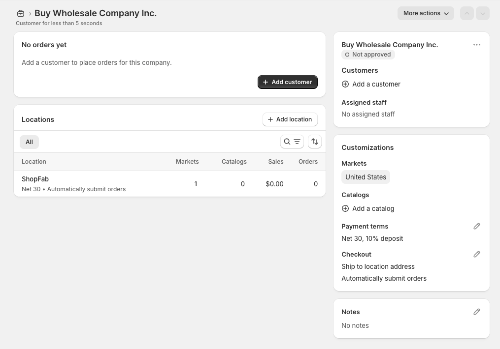 Shopify Plus B2B Company or Customer Profile