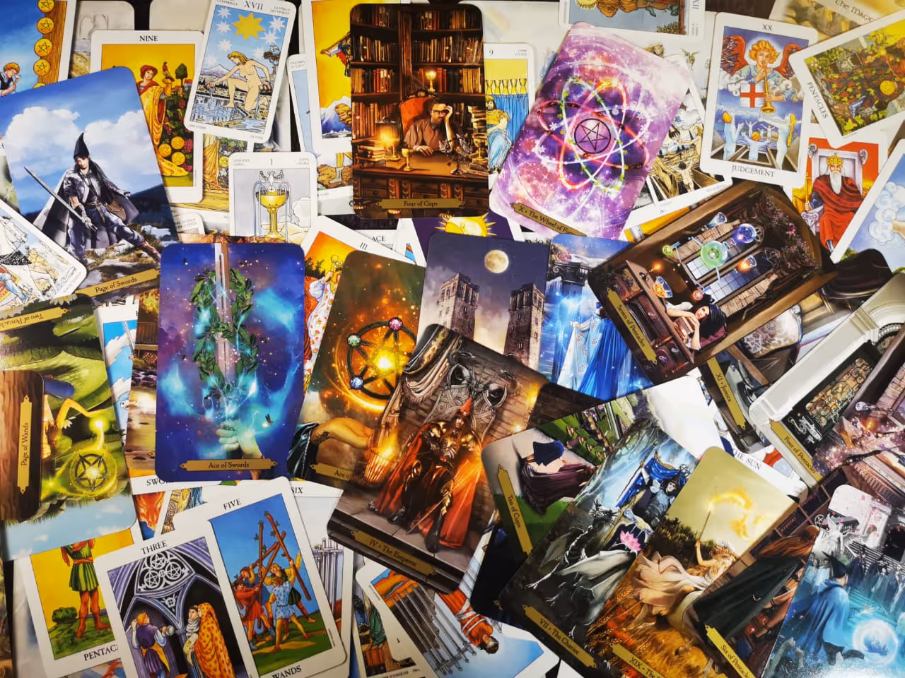 Healing Wiccan tarot ritual using multiple layered tarot decks for deep psychic insight and spiritual transformation