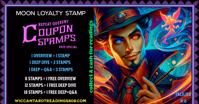 Mars Coupon stamp with a fiery and handsome magician in red casting energy from a wand. A Wiccan-style coupon for charisma, passion, and intense magic.
