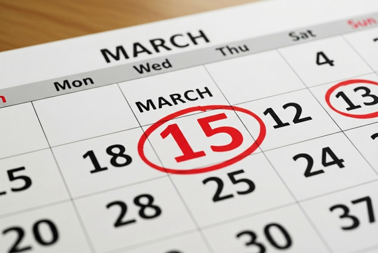 Calendar with deadline circled for Form 2553 - S corp eligibility requirements