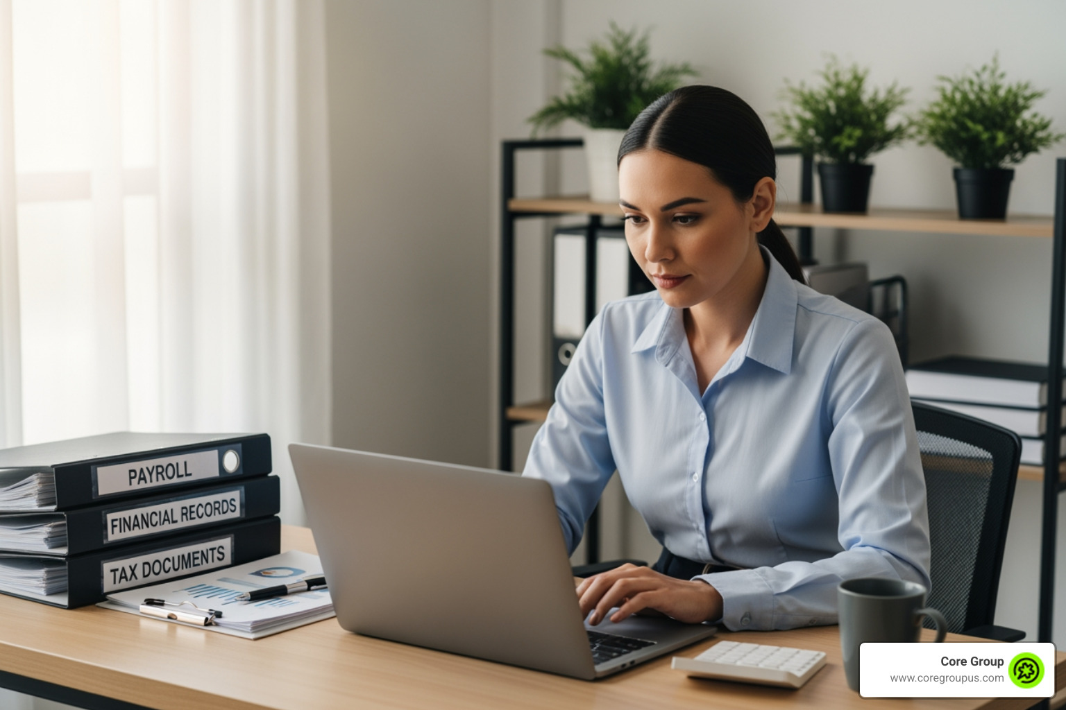 small business owner working on payroll - payroll hr services small business