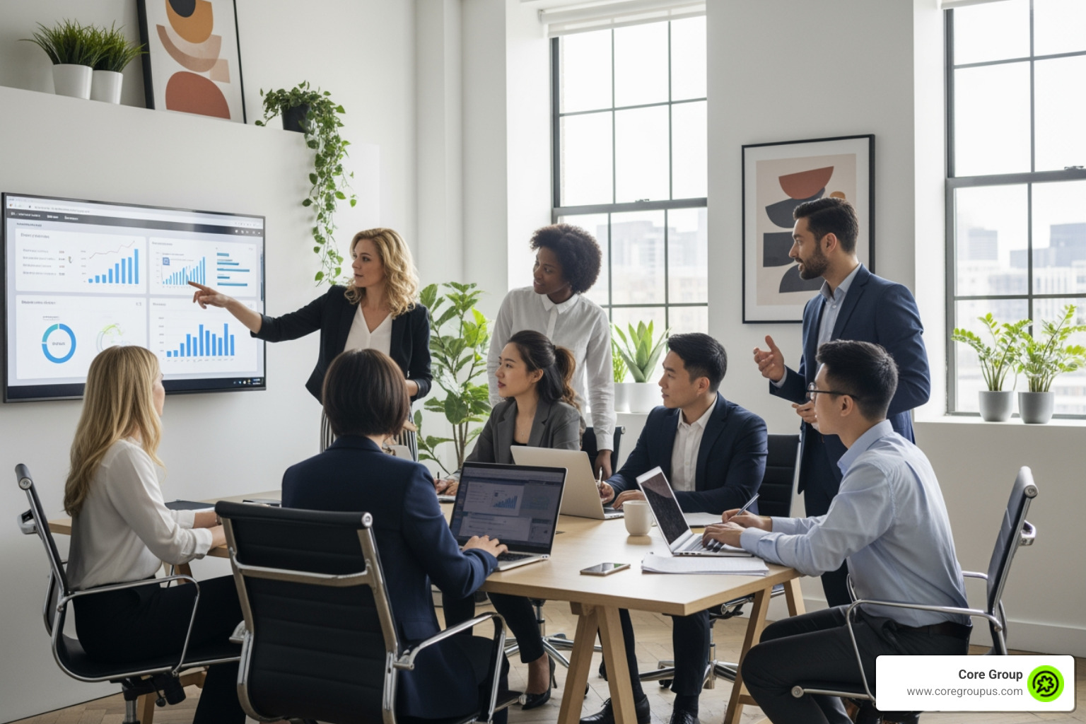 A diverse group of professionals collaborating in a modern office environment. - bookkeepers