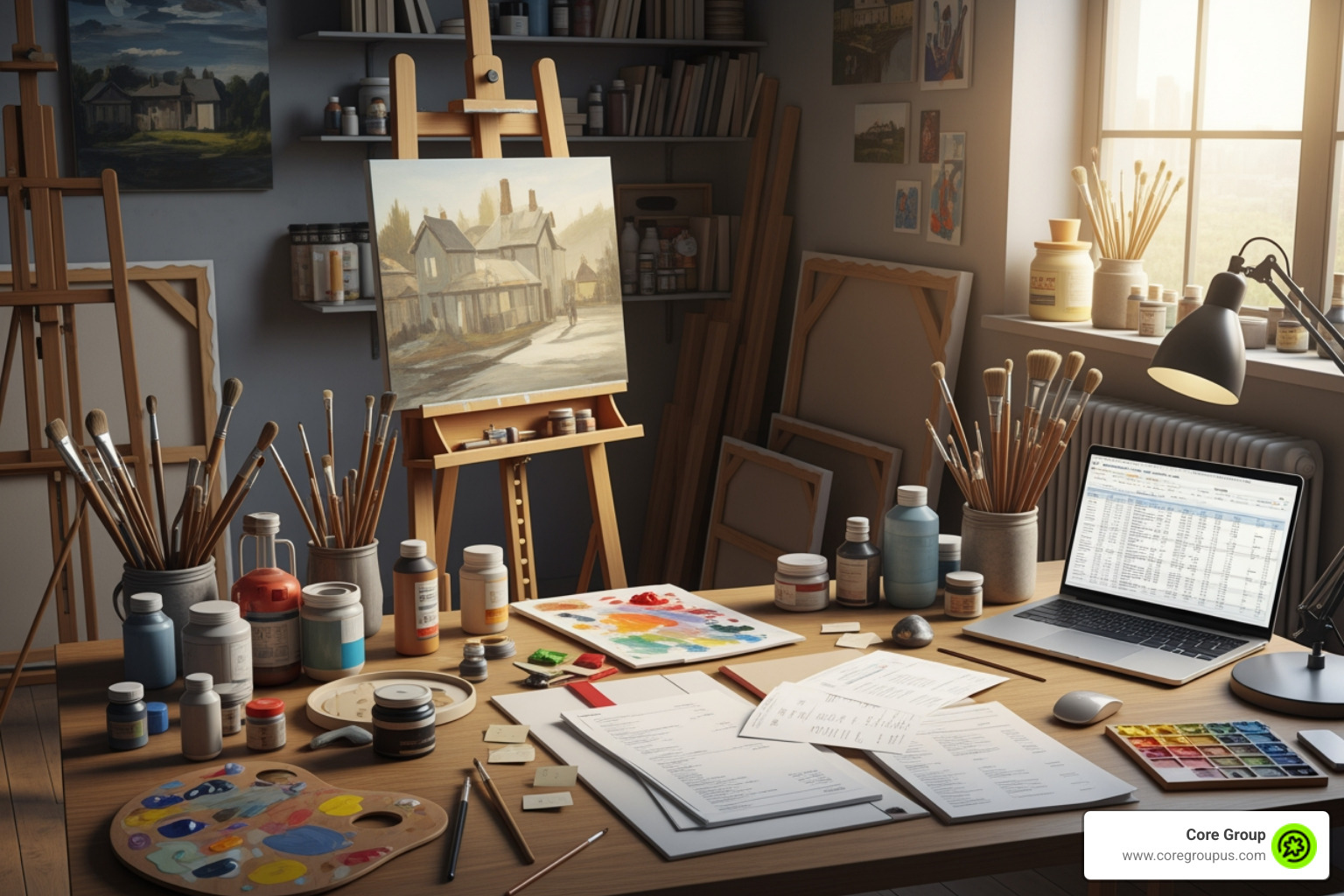 artist studio with financial documents - accounting for artists