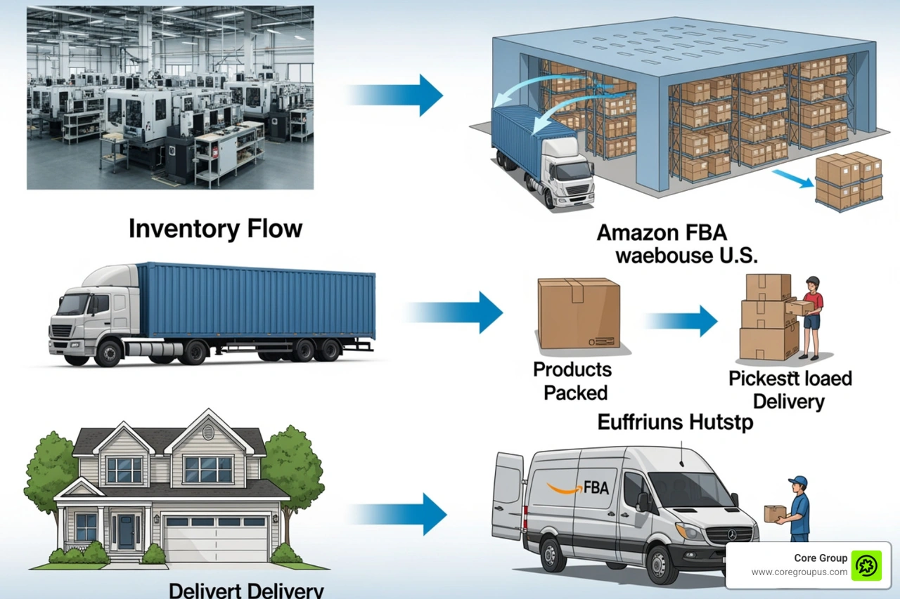 Inventory flow from manufacturer to FBA warehouse to customer Inventory flow from manufacturer to FBA warehouse to customer
