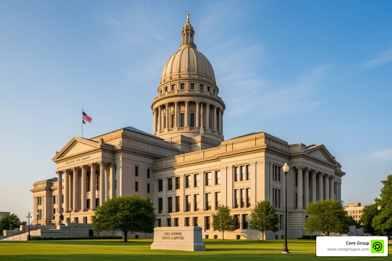 The Oklahoma state capitol building representing state compliance