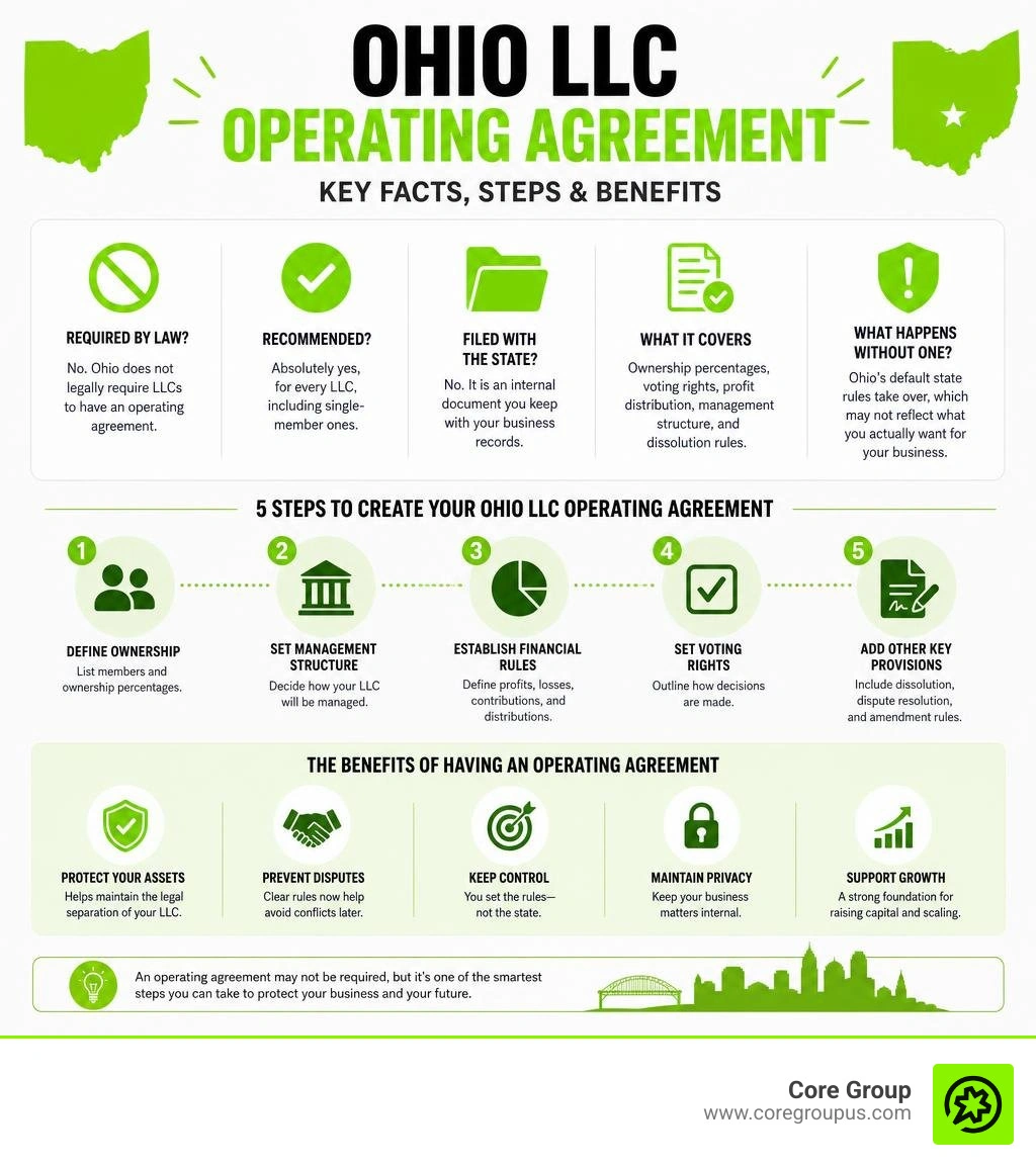 Ohio LLC operating agreement key facts steps and benefits infographic infographic