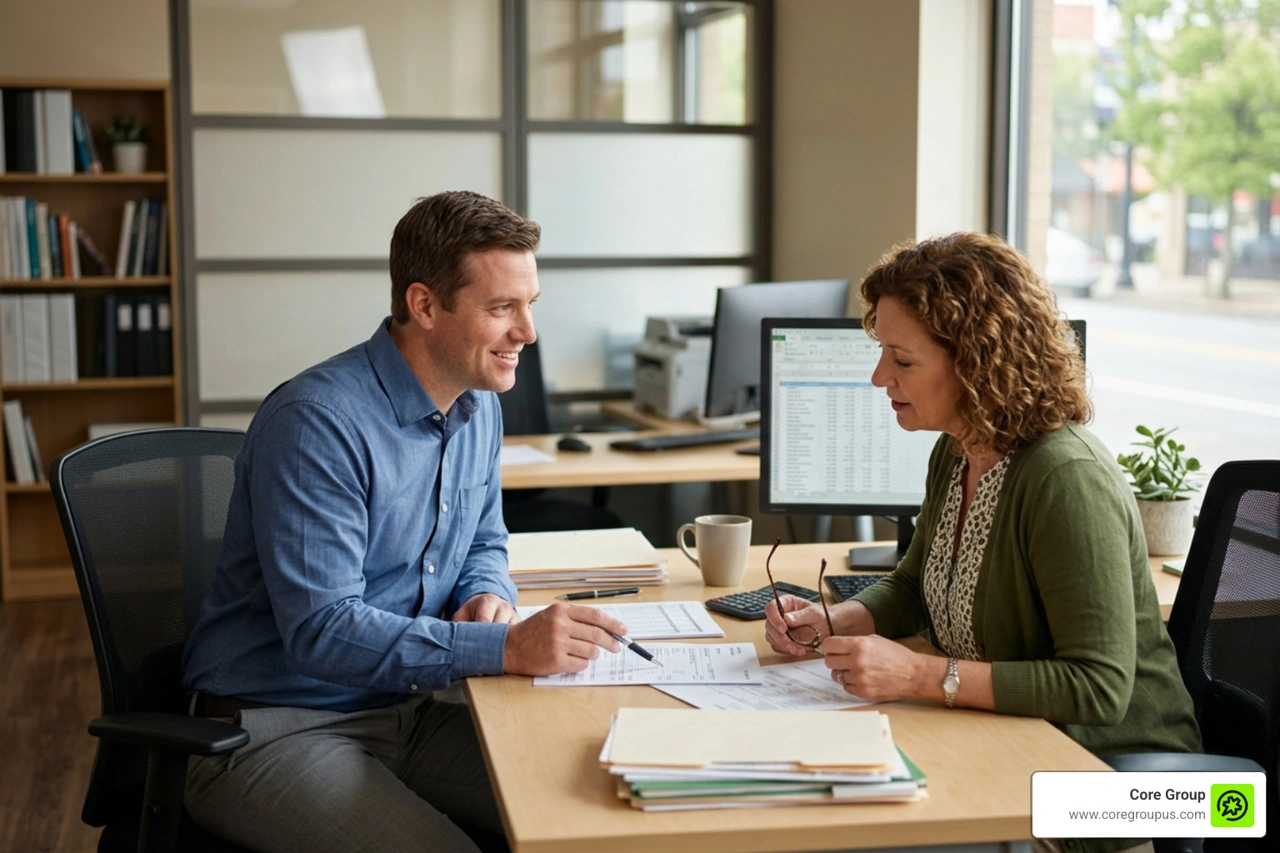 A local accounting office where clients receive personalized tax planning services A local accounting office where clients receive personalized tax planning services