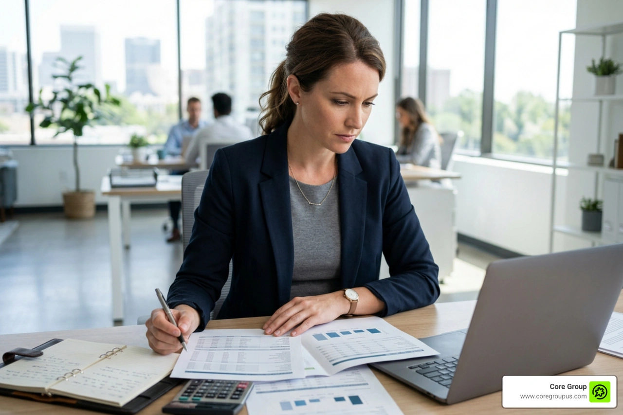 Tax planner analyzing business financial statements Tax planner analyzing business financial statements