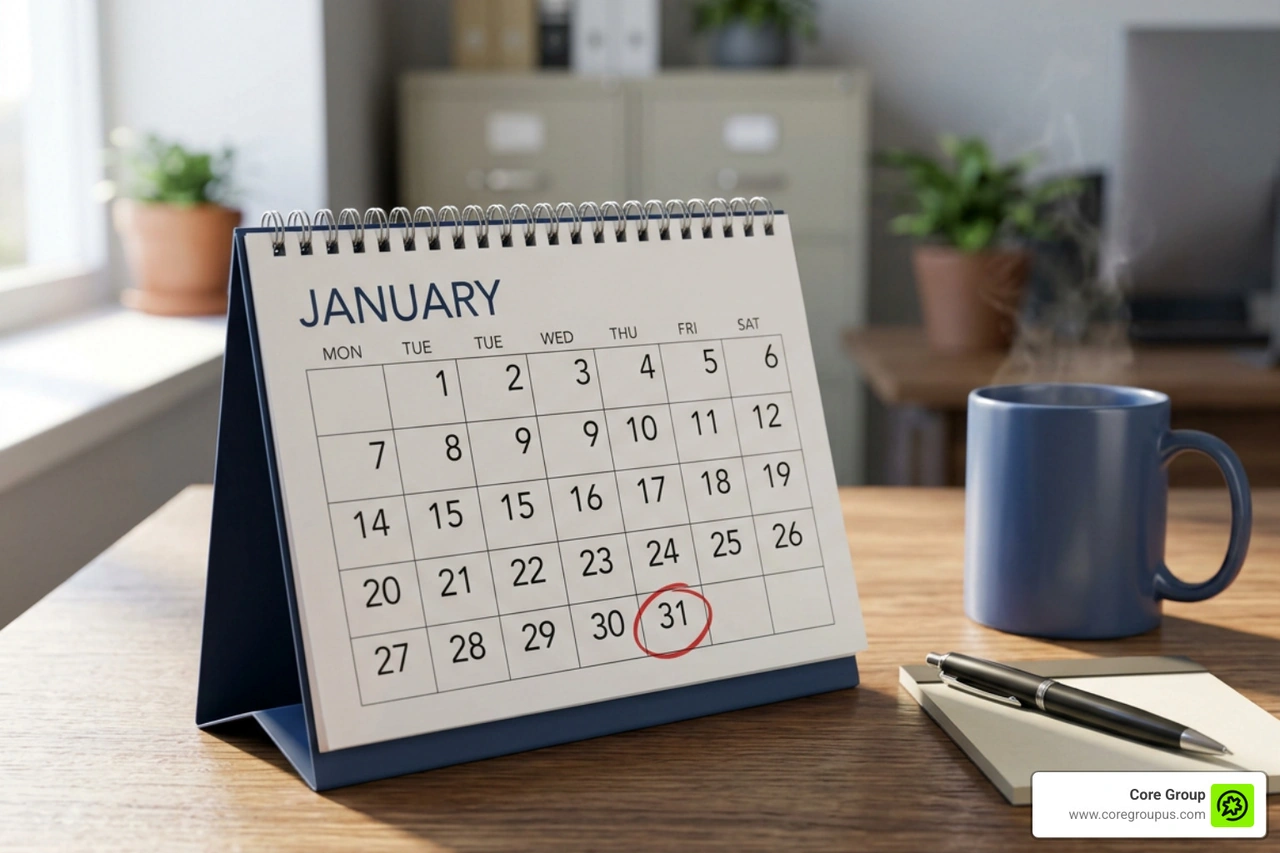 tax deadlines calendar highlighting January 31 tax deadlines calendar highlighting January 31