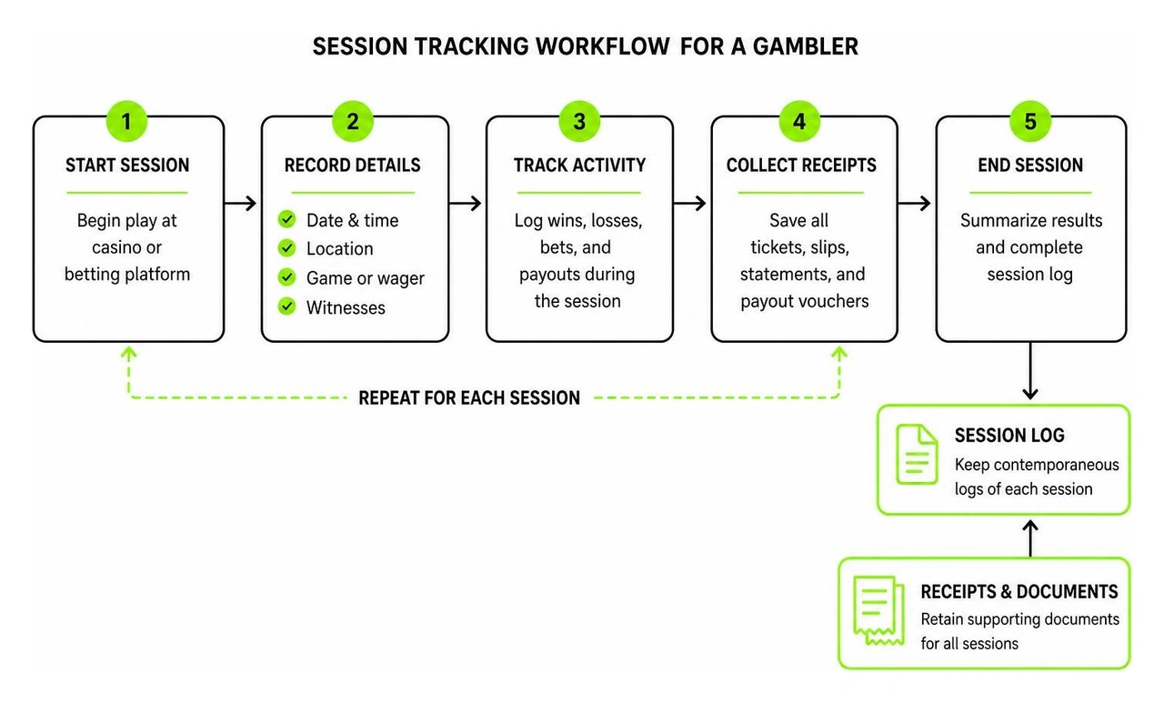 diagram of the session tracking workflow for a gambler showing logs and receipts diagram of the session tracking workflow for a gambler showing logs and receipts