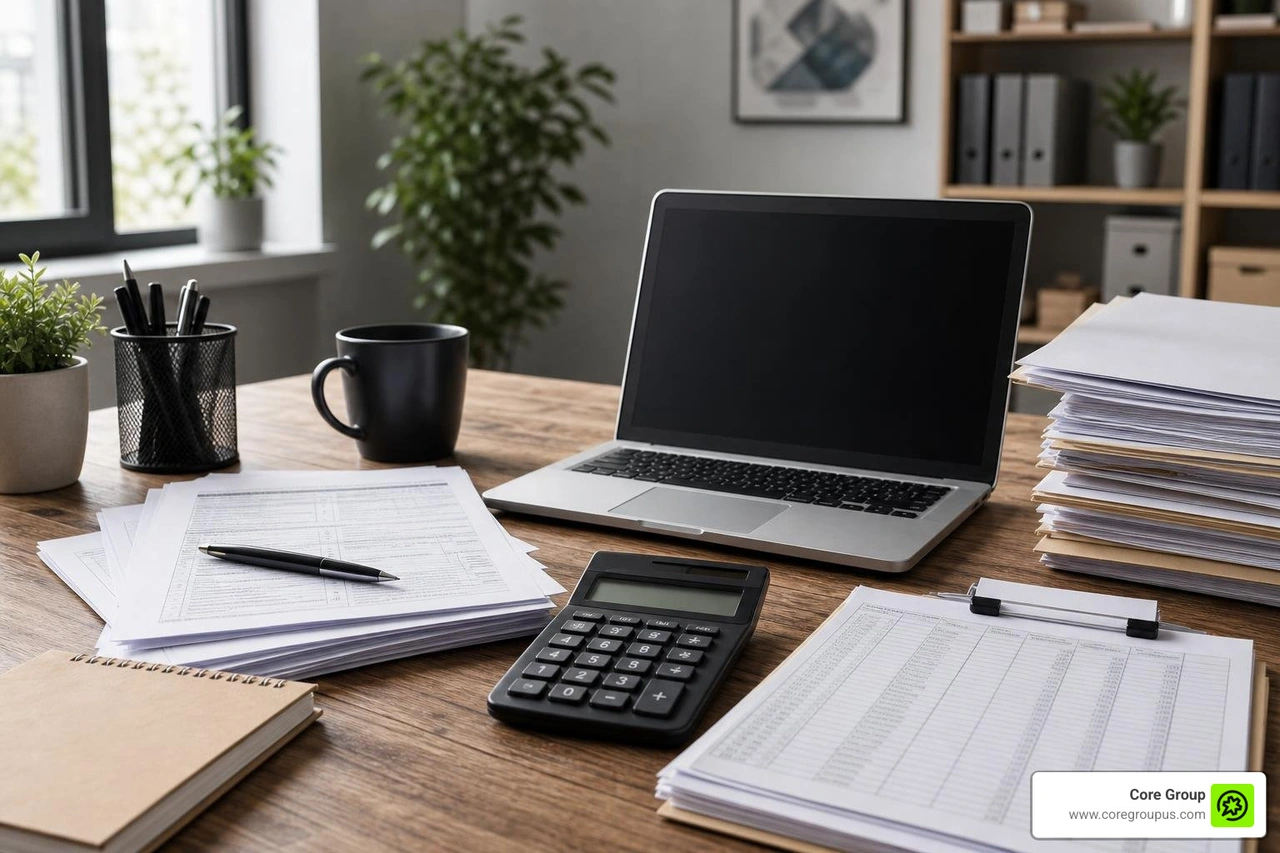 tax forms and bookkeeping documents on a creative workspace desk tax forms and bookkeeping documents on a creative workspace desk