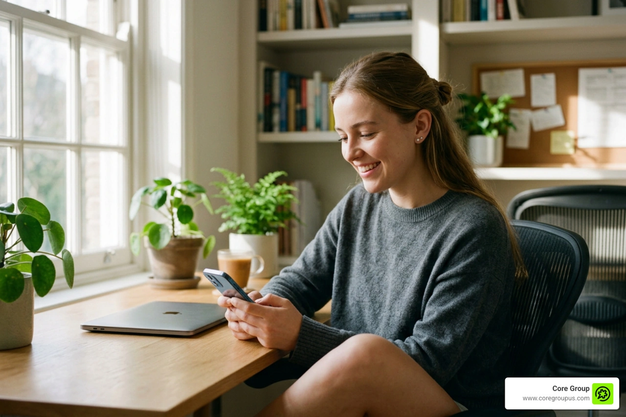 Employee checking their mobile banking app on payday morning to view an available payroll deposit Employee checking their mobile banking app on payday morning to view an available payroll deposit